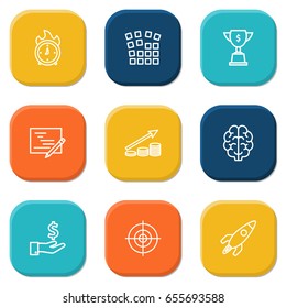 Set Of 9 Startup Outline Icons Set.Collection Of Money Saving, Profit, Planning And Other Elements.