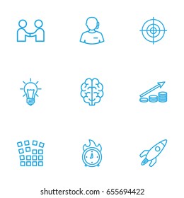 Set Of 9 Startup Outline Icons Set.Collection Of Deadline, Profit, Partnership And Other Elements.