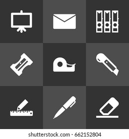 Set Of 9 Stationery Icons Set.Collection Of Mail, Ink, Pencil And Other Elements.