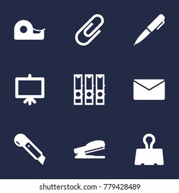 Set Of 9 Stationery Icons Set.Collection Of Mail, Whiteboard, Binder And Other Elements.