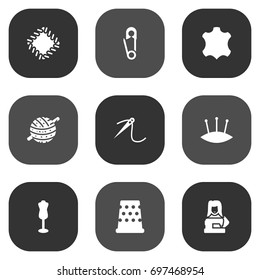 Set Of 9 Stitch Icons Set.Collection Of Knitting, Seamstress, Pins And Other Elements.