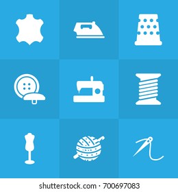 Set Of 9 Stitch Icons Set.Collection Of Knitting, Spool, Machine And Other Elements.