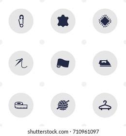 Set Of 9 Stitch Icons Set.Collection Of Pintle, Skin, Embroidered And Other Elements.