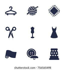 Set Of 9 Stitch Icons Set.Collection Of Evening Gown, Rack, Cutter And Other Elements.