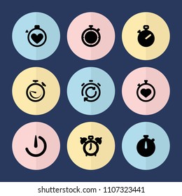Set of 9 stopwatch filled icons such as stopwatch, clock alarm