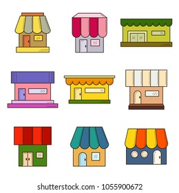 Set of 9 store front icons. Flat design. It can be used as - logo, pictogram, icon, infographic element. Vector illustration for your cute design.