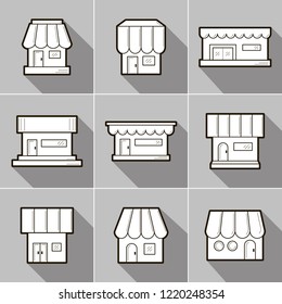 Set of 9 store front icons. Flat design. It can be used as - logo, pictogram, icon, infographic element. Vector illustration for your cute design.