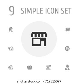 Set Of 9 Store Icons Set.Collection Of Cargo, Best Offer, Guarantee And Other Elements.