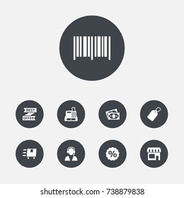 Set Of 9 Store Icons Set.Collection Of Identification Code, Online Support, Cargo And Other Elements.