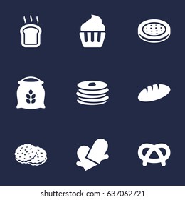 Set Of 9 Stove Icons Set.Collection Of Loaf, Potholders, Snack And Other Elements.
