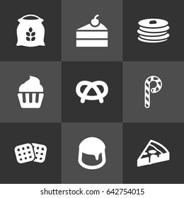 Set Of 9 Stove Icons Set.Collection Of Crepe, Pepperoni, Sweetmeat And Other Elements.