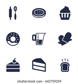 Set Of 9 Stove Icons Set.Collection Of Measurement, Pastry, Cake And Other Elements.
