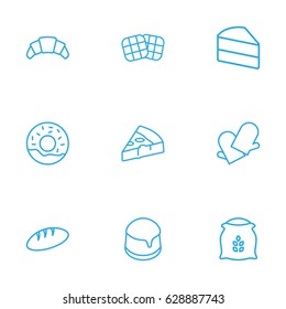 Set Of 9 Stove Outline Icons Set.Collection Of Pudding, Cake, Flour And Other Elements.