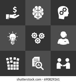 Set Of 9 Strategy Icons Set.Collection Of Meeting, Startup Building, Sponsor And Other Elements.
