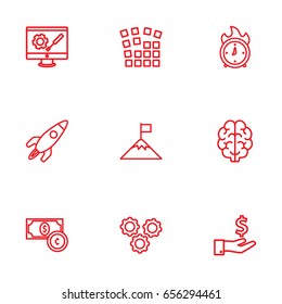 Set Of 9 Strategy Outline Icons Set.Collection Of Currency, Money Saving, Deadline And Other Elements.