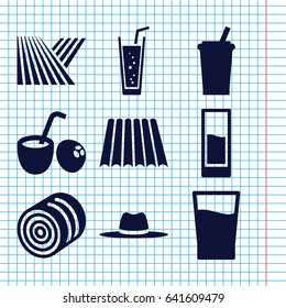Set of 9 straw filled icons such as field, hay, soda, hat, drink
