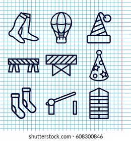Set of 9 striped outline icons such as shutter blinds, barrier, socks, party hat