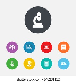 Set Of 9 Studies Icons Set.Collection Of Diplomaed Male, Marrow, Notebook And Other Elements.