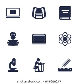 Set Of 9 Studies Icons Set.Collection Of Textbook, Rucksack, Pencil And Other Elements.