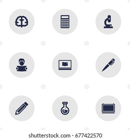 Set Of 9 Studies Icons Set.Collection Of Ink, Blackboard, Marrow And Other Elements.