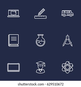 Set Of 9 Studies Outline Icons Set.Collection Of School Board, Graduated, Ruler And Other Elements.