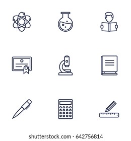 Set Of 9 Studies Outline Icons Set.Collection Of Diploma, Learning, Encyclopedia And Other Elements.