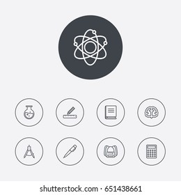 Set Of 9 Studies Outline Icons Set.Collection Of Ruler, Test Tube, Calculator And Other Elements.
