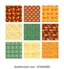 Set of 9 styled, ultimate hand drawn seamless textures. Drawn with brush and ink and then digitized into vector.