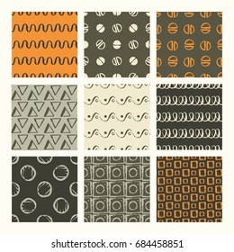 Set of 9 styled, ultimate hand drawn seamless textures. Drawn with brush and ink and then digitized into vector.