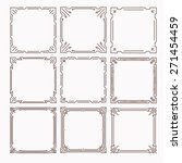 Set of 9 stylish rich decorated square decorative frames in mono line style with rounded corners