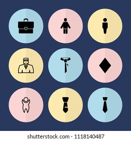Set of 9 suit filled and outline icons such as man, tie, security guy, diamonds