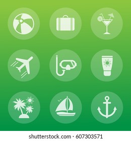 Set of 9 Summer icon.Vacation. Vector illustration