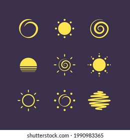 Set of 9 sun icons. Summer concept. Can be used for banner and advertising purposes. Vector EPS 10.