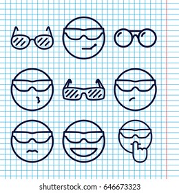 Set Of 9 Sunglasses Outline Icons Such As Sunglasses, Emot In Sun Glasses, Cool Emot In Sunglasses