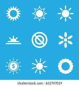 set of 9 sunshine filled icons such as sun, sun rise, no brightness