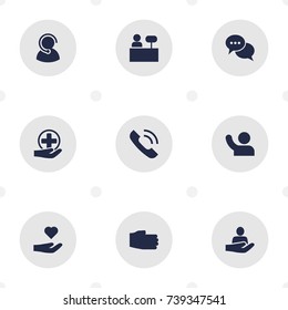 Set Of 9 Support Icons Set.Collection Of Care;, First-Aid, Talk And Other Elements.