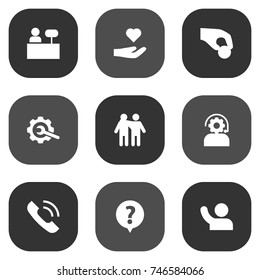 Set Of 9 Support Icons Set.Collection Of Ball, Care;, Reception And Other Elements.