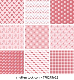 set of 9 sweet pink seamless patterns 