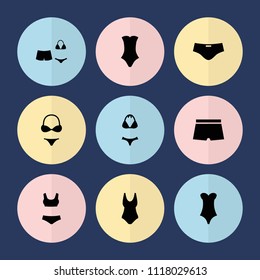 Set Of 9 Swimsuit Filled Icons Such As Swimsuit, Man Swim Wear, Swim Suit