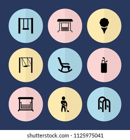 Set of 9 swing filled icons such as golf, golf putter, rocking chair, swing, golf player