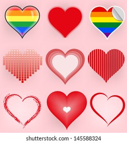 Set of 9 symbol hearts various forms. Vector Illustration.
