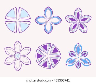 Set of 9 symmetric geometric shapes. Abstract vector symbols.