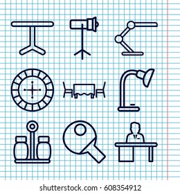 Set of 9 table outline icons such as Roulette, table, studio lapm