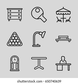  set of 9 table outline icons such as nightstand, billiards
