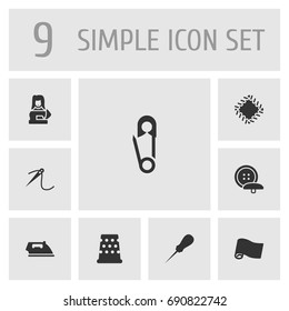 Set Of 9 Tailor Icons Set.Collection Of Embroidered, Roll, Eyelet And Other Elements.