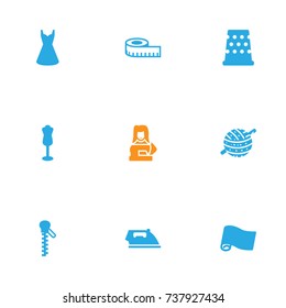 Set Of 9 Tailor Icons Set.Collection Of Mannequin, Clothier, Meter And Other Elements.