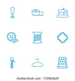 Set Of 9 Tailor Outline Icons Set.Collection Of Dummy, Sewing, Bobbin And Other Elements.