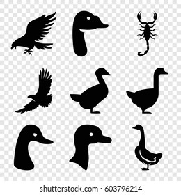 Set of 9 tattoo filled icons such as goose, eagle