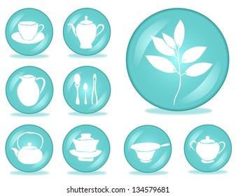 set of 9 tea accessories buttons for your design