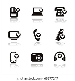 set of 9 technology with hearts icons